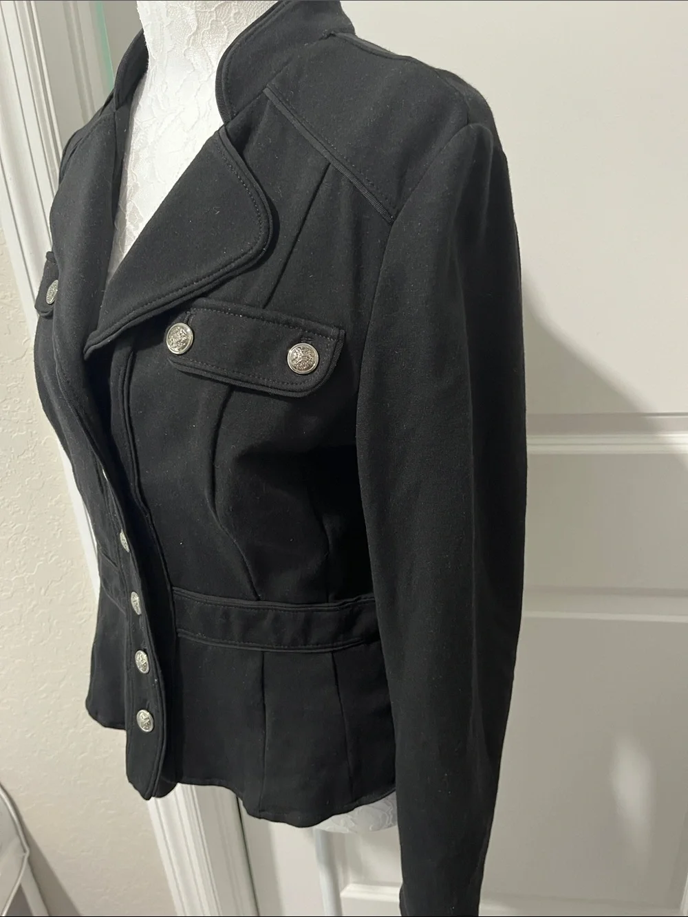 White House Black Market Black Military-Style Button Jacket